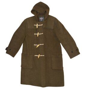 Vintage Gloverall Wool Duffle Coat Green Brown Hooded Made in England Large